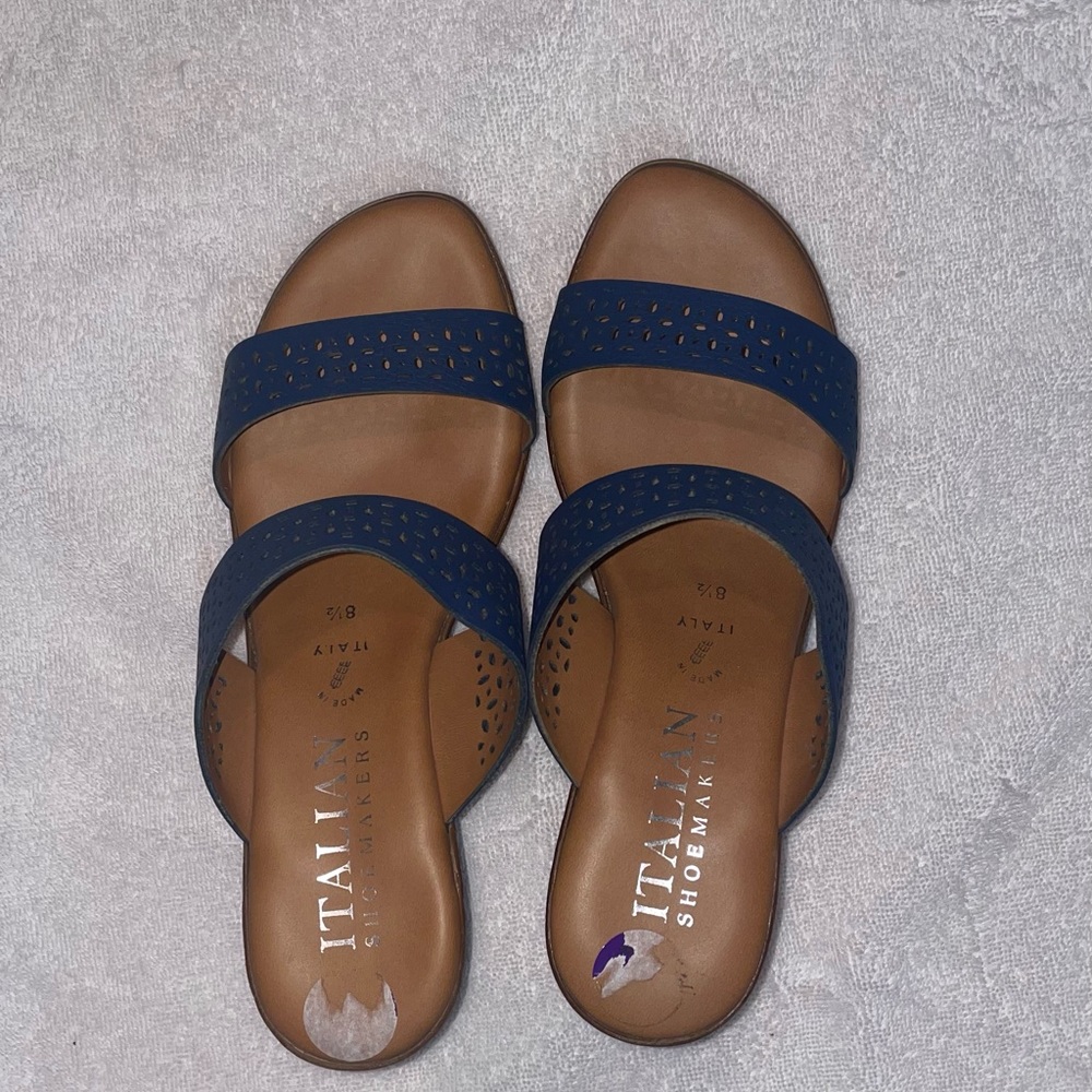 Blue sandals. Slip ins